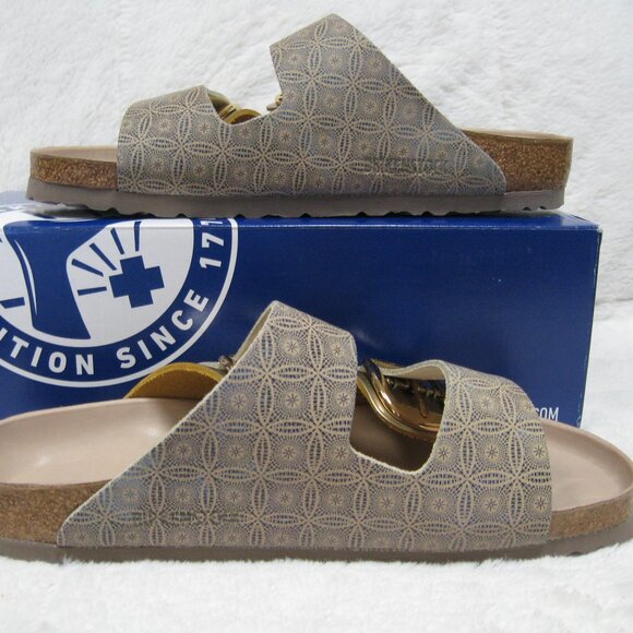 Birkenstock Big Buckle ARIZONA Ceramic Pattern Blue Leather 40 R US W 9 M 7 - Picture 6 of 12